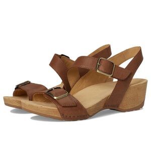 Dansko $140 Trinity Supportive Wedge Sandals Tan Burnished Nubuck Leather EU 38